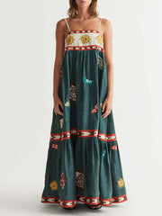 Sexy Suspender Positioning Printed Swing Dress