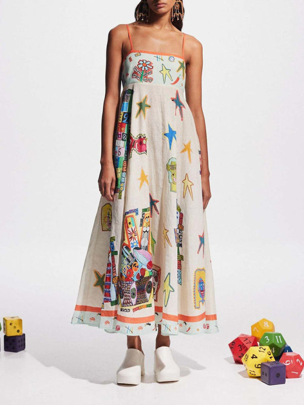 sexy graffiti print camisole swing dress