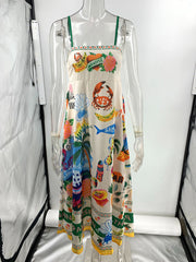 Sexy Vacation Ocean Printed Sling Swing Dress