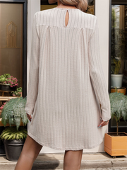 style brushed striped knitted skirt long sleeve pleated patchwork dress