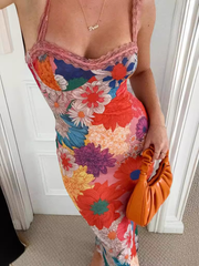 Casual One-shoulder Flower Printed Suspender Dress