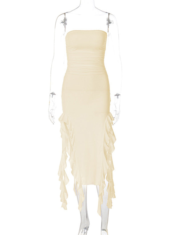 Ladies sexy personality wrap chest irregular dress