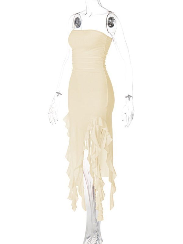 Ladies sexy personality wrap chest irregular dress