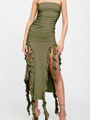 Ladies sexy personality wrap chest irregular dress