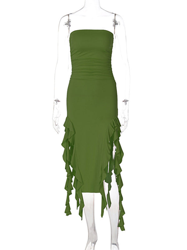 Ladies sexy personality wrap chest irregular dress