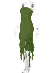 Ladies sexy personality wrap chest irregular dress