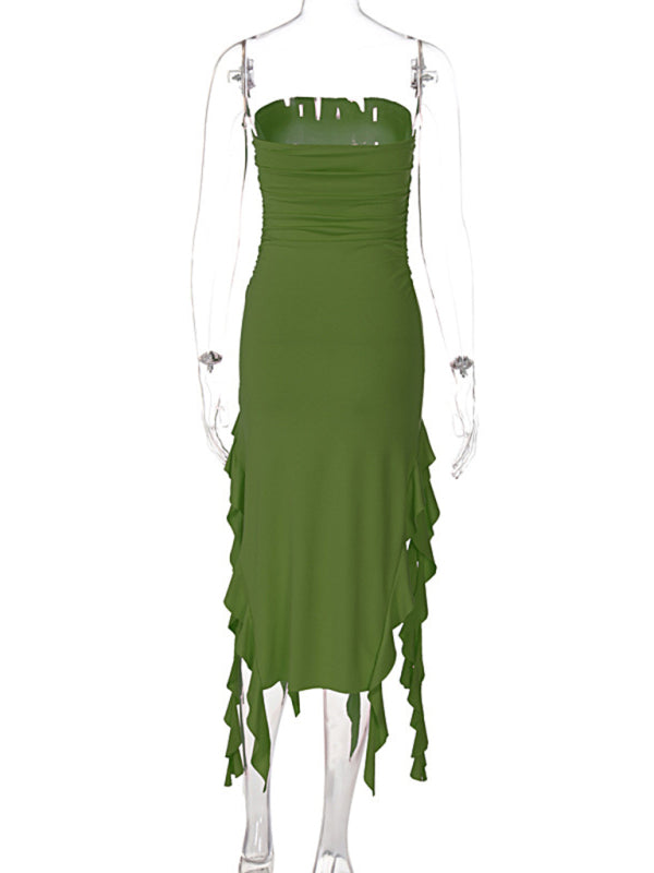 Ladies sexy personality wrap chest irregular dress
