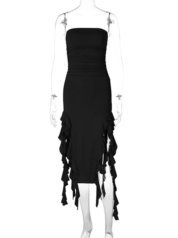 Ladies sexy personality wrap chest irregular dress