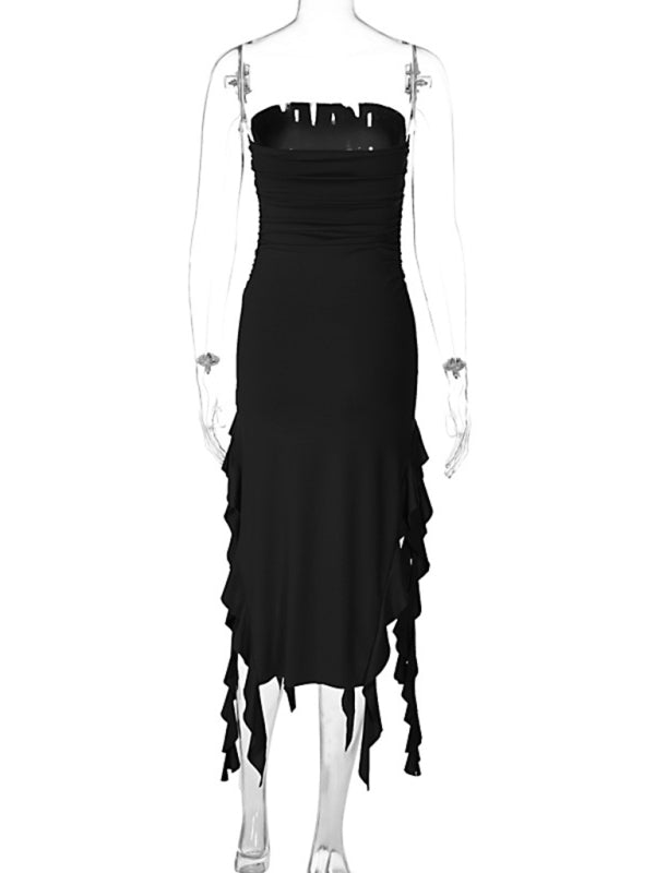 Ladies sexy personality wrap chest irregular dress
