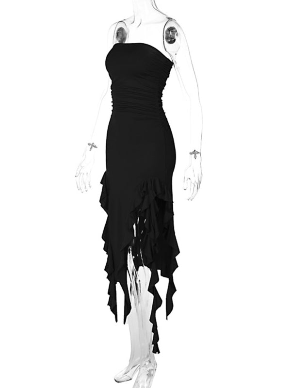 Ladies sexy personality wrap chest irregular dress