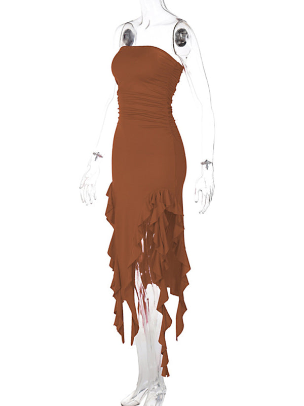 Ladies sexy personality wrap chest irregular dress