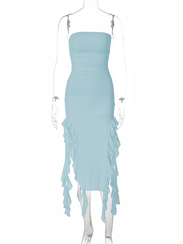 Ladies sexy personality wrap chest irregular dress