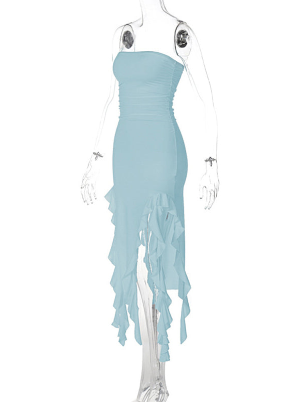 Ladies sexy personality wrap chest irregular dress