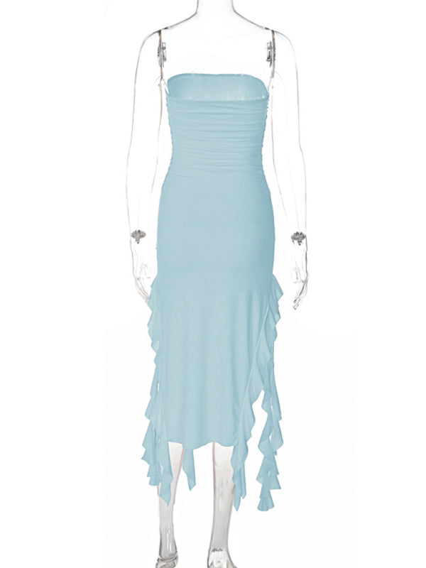 Ladies sexy personality wrap chest irregular dress