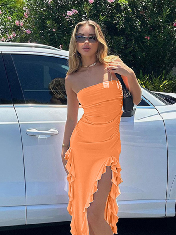 Ladies sexy personality wrap chest irregular dress