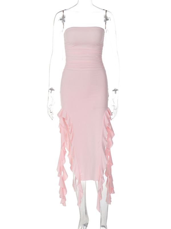 Ladies sexy personality wrap chest irregular dress