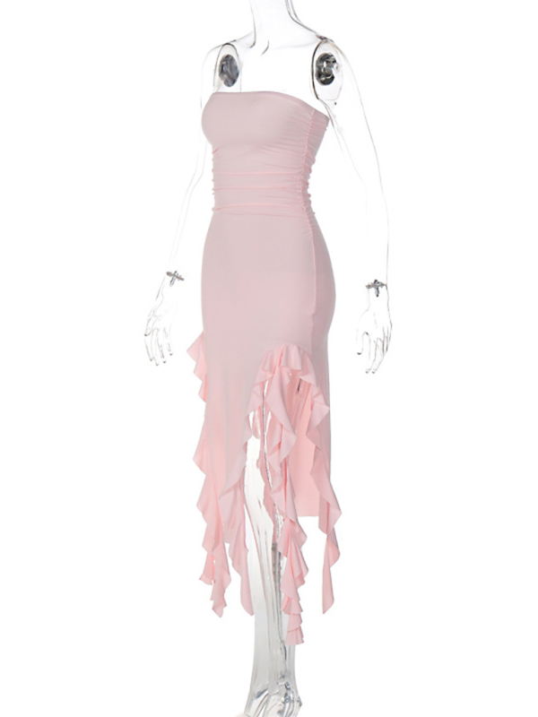 Ladies sexy personality wrap chest irregular dress