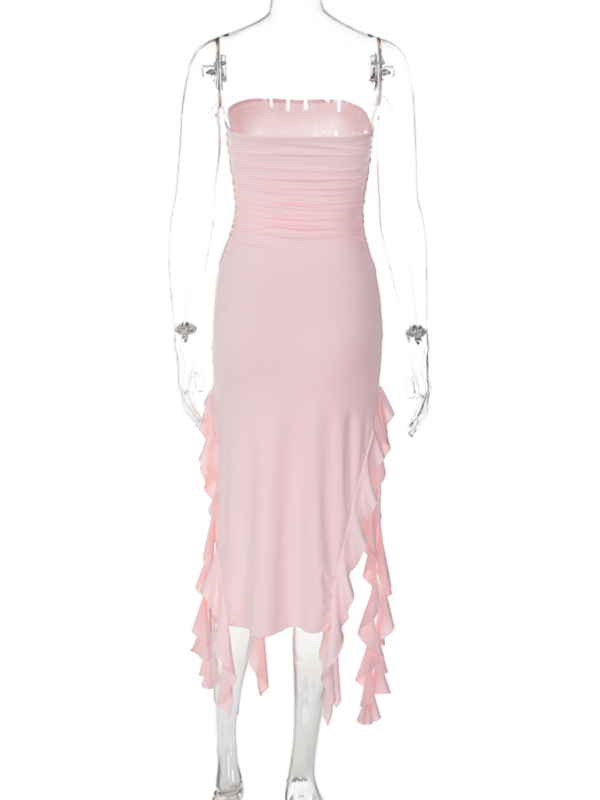Ladies sexy personality wrap chest irregular dress