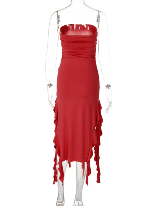 Ladies sexy personality wrap chest irregular dress