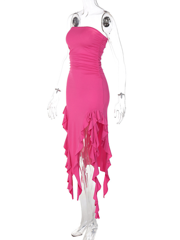 Ladies sexy personality wrap chest irregular dress