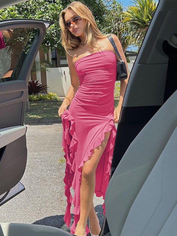 Ladies sexy personality wrap chest irregular dress
