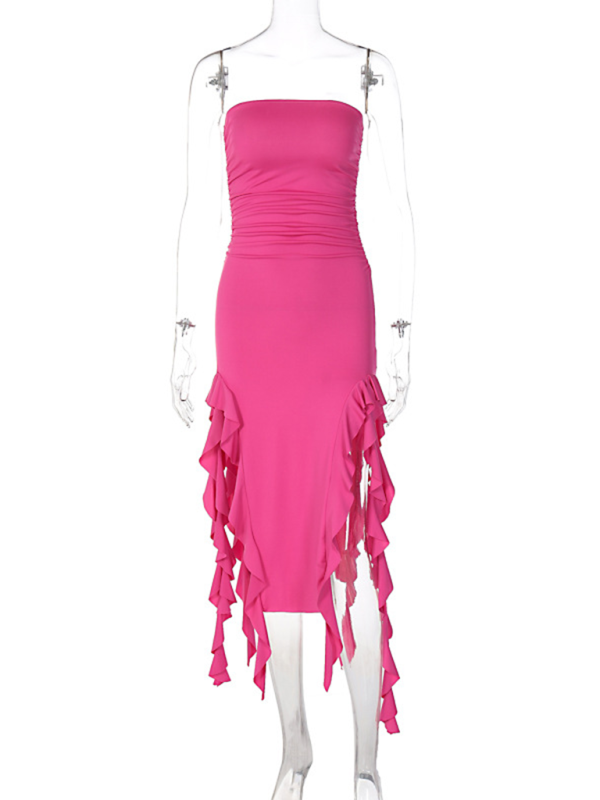 Ladies sexy personality wrap chest irregular dress