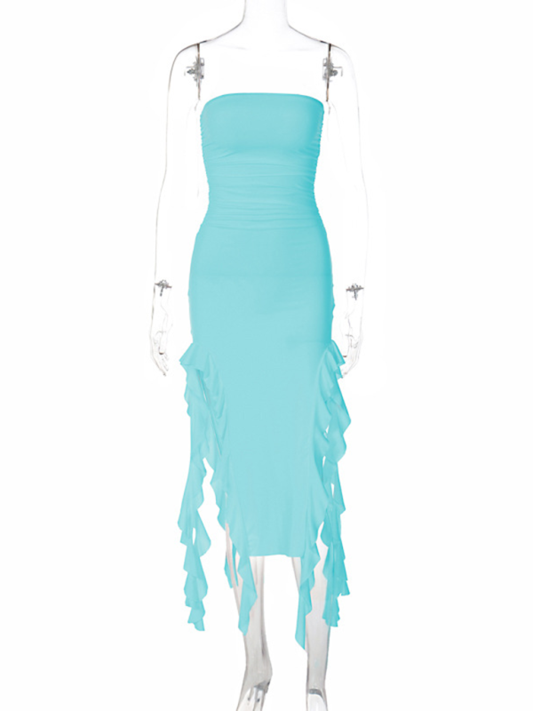 Ladies sexy personality wrap chest irregular dress