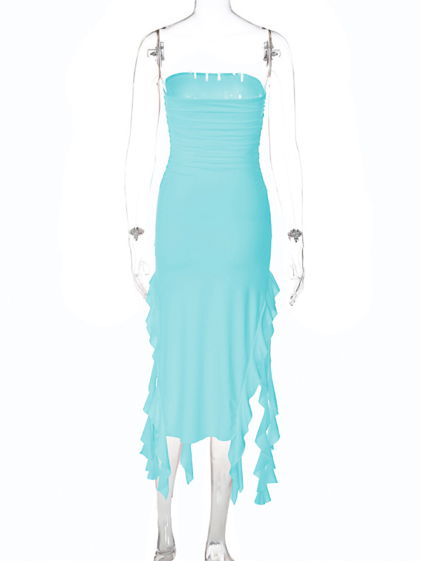 Ladies sexy personality wrap chest irregular dress