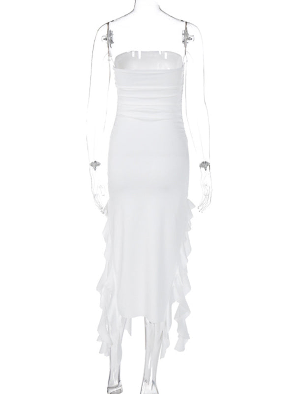 Ladies sexy personality wrap chest irregular dress