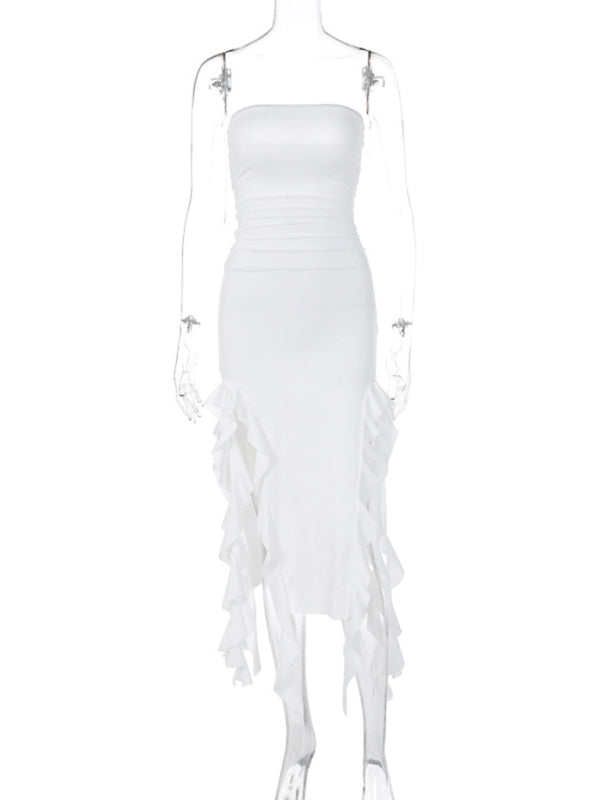 Ladies sexy personality wrap chest irregular dress