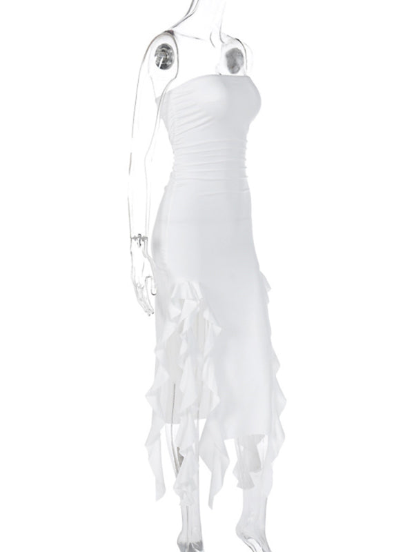 Ladies sexy personality wrap chest irregular dress