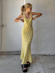 holiday style floral print suspender dress