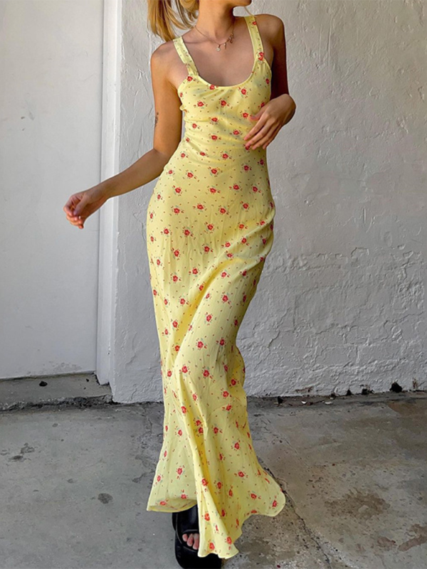 holiday style floral print suspender dress