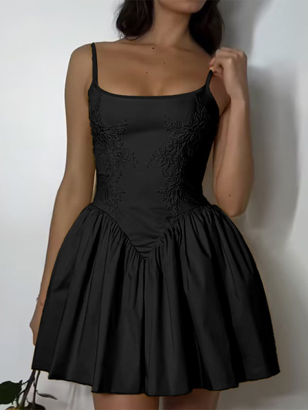 temperament lace characteristic suspender puffy dress