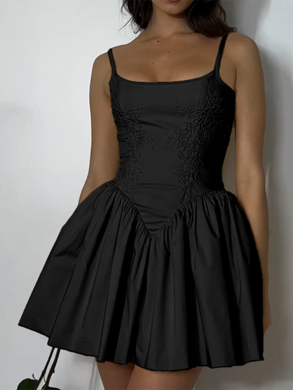 temperament lace characteristic suspender puffy dress