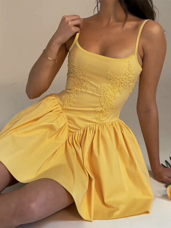 temperament lace characteristic suspender puffy dress