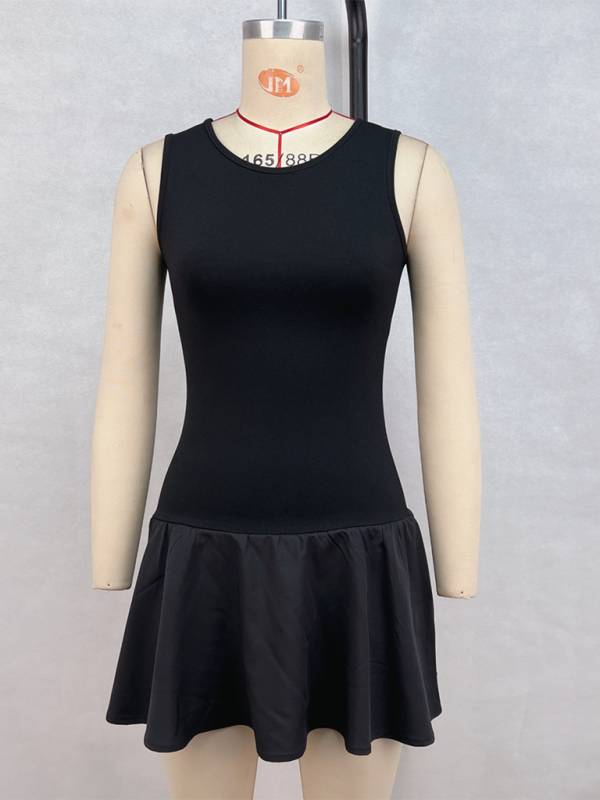 Ladies solid color sleeveless stitching dress