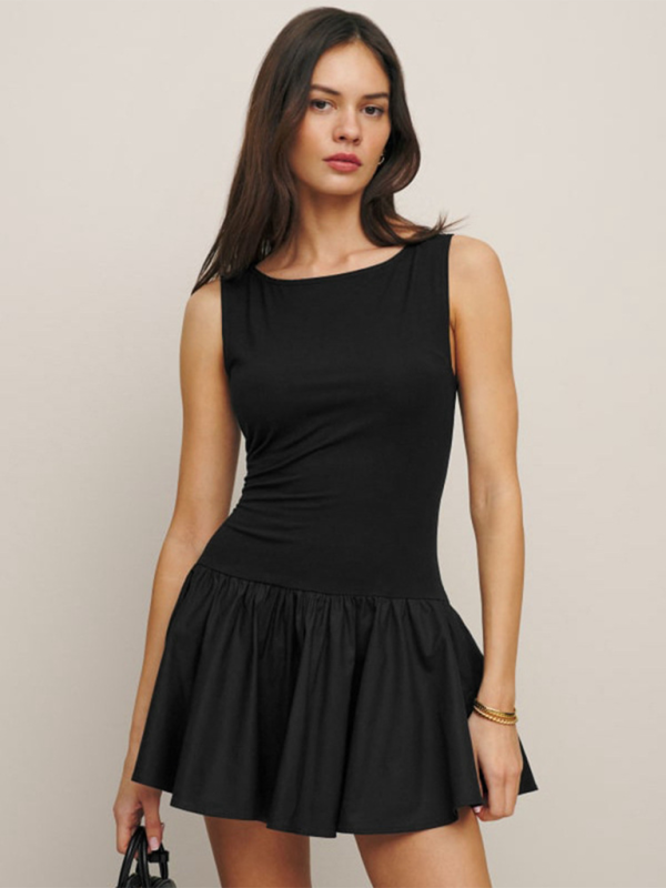 Ladies solid color sleeveless stitching dress