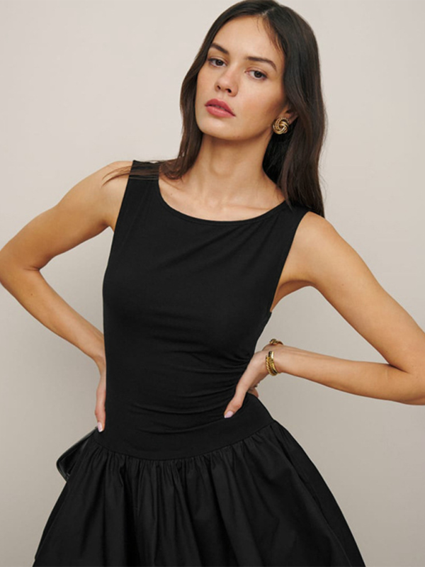Ladies solid color sleeveless stitching dress