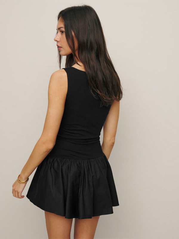 Ladies solid color sleeveless stitching dress