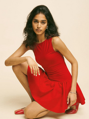 Ladies solid color sleeveless stitching dress