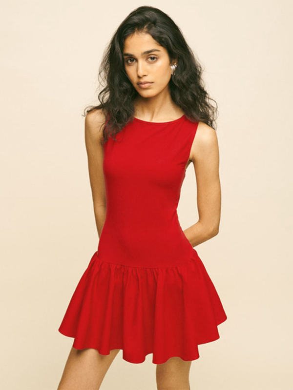 Ladies solid color sleeveless stitching dress