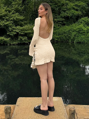 simple round neck long sleeve hot girl sexy big back tight hip dress