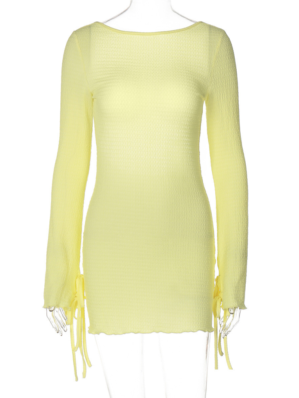 simple round neck long sleeve hot girl sexy big back tight hip dress