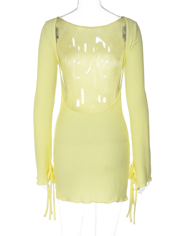 simple round neck long sleeve hot girl sexy big back tight hip dress