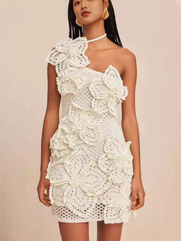 halterneck 3D holiday style floral dress
