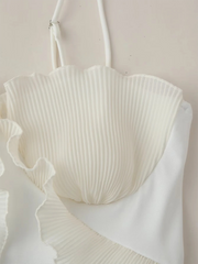 Pleated ruffled suspender dress with slits