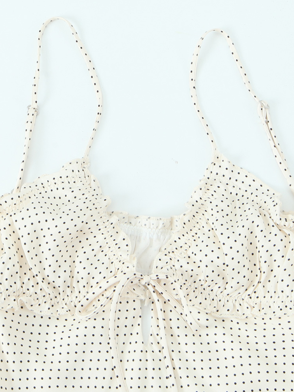 Polka Dot Print V-Neck Lace-Up Backless Suspender Dress