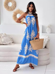 style positioning flower print backless sexy suspender dress