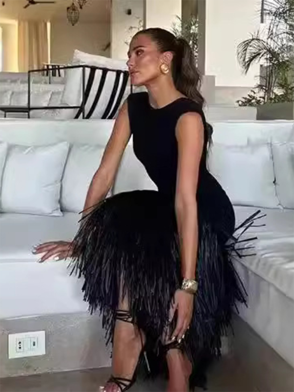 Style Tassel Backless Zipper Dress
